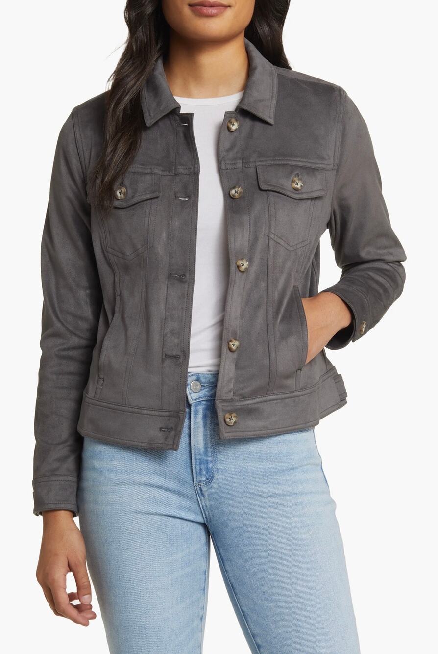 Tommy Bahama Women's Dark Gray Salina Sands Faux Suede Trucker Jacket Size S